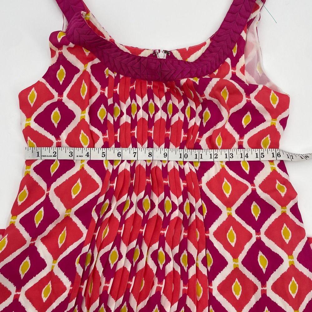 Tory Burch Dress Womens 10 Pink 100% Silk Ikat Pleated Empire Waist Boho Luxury - Picture 6 of 8